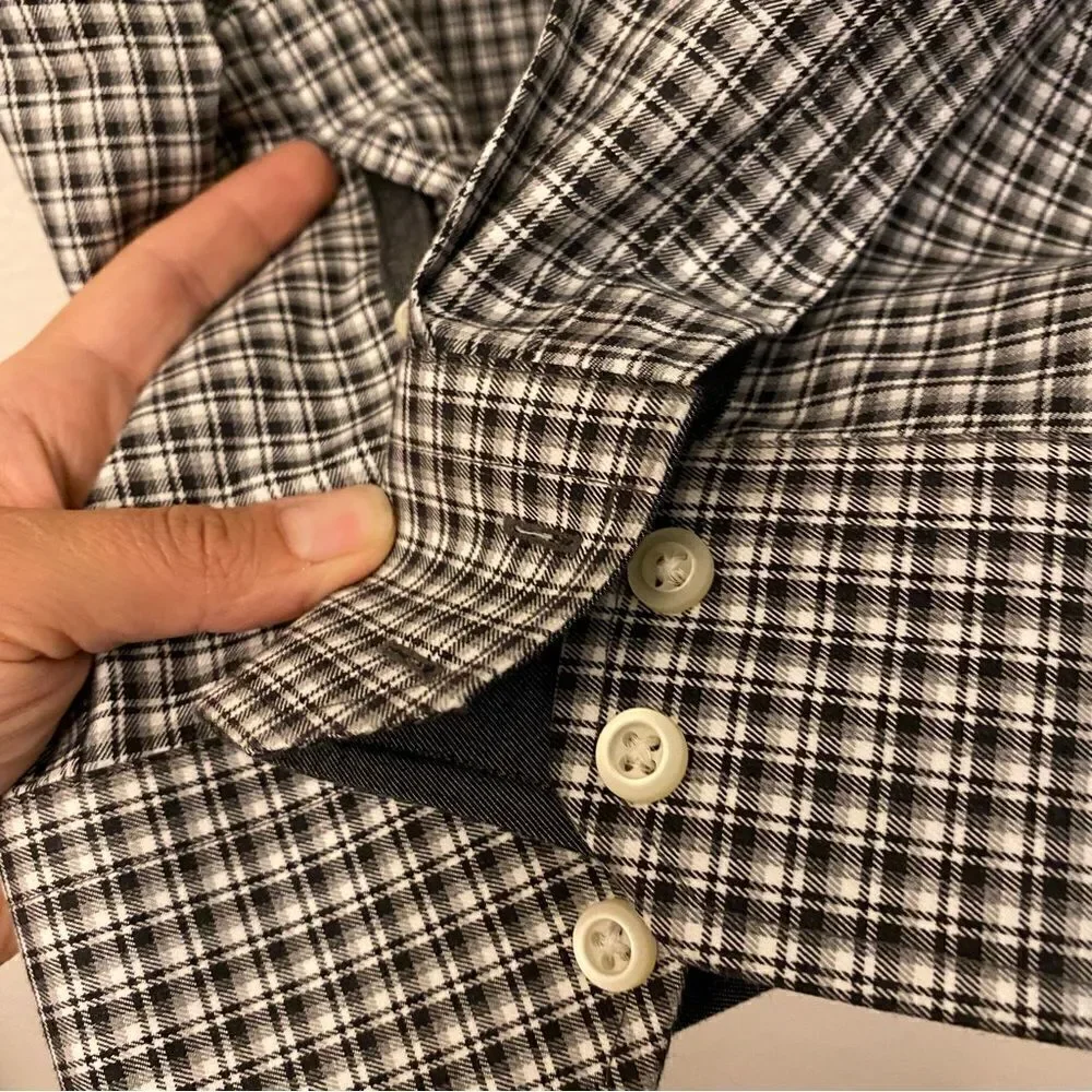 Banana Republic non iron tailored slim fit black Checked plaid button up shirt M